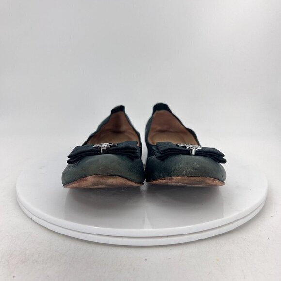 Tory Burch Women Size 7M Green Leather Bow Slip On Elastic Ballet Flat Shoes - Picture 3 of 14